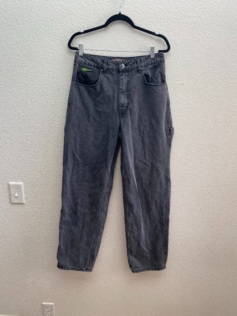 Empyre Tori Jeans Tori Faded Black Gray Semi Baggy Carpenter Wide Size 10